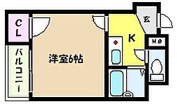 住吉SKYBLUE 1Kの間取図画像