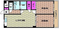 ラムール住吉 2LDKの間取図画像