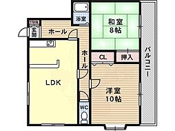 ハイム城山5棟 2LDKの間取図画像
