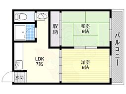 福田コーポ 2LDKの間取図画像