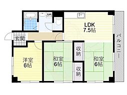 新栄プロパティー軽里 3DKの間取図画像