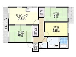 グローリーハイツB棟 3LDKの間取図画像