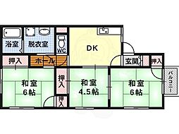 シャトードイワネE号館 2階3DKの間取り