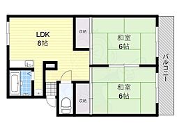 プレジール鹿野 2DKの間取図画像