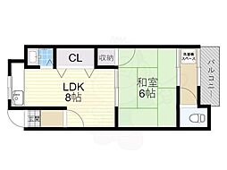 五月ハイツ南棟 1LDKの間取図画像