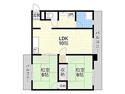 サンハイム陵西 2LDKの間取図画像