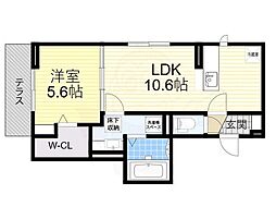 フェリーチェヴェント 2階1LDKの間取り
