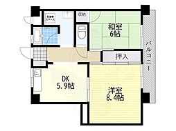 山本マンション 2DKの間取図画像