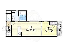 リーヴェ恵我之 1LDKの間取図画像