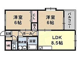 ライクホース・三宅 2LDKの間取図画像