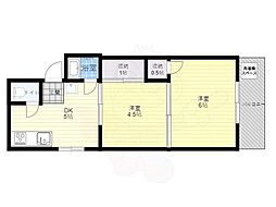 岡サンハイツ第一号棟 2DKの間取図画像