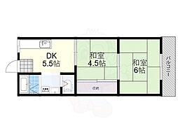 上ノ太子ハイツ 2DKの間取図画像