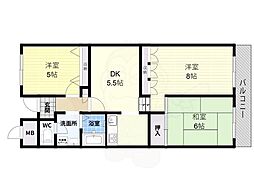 朝日プラザ松原B棟 2LDKの間取図画像