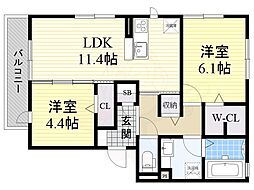ボヌール 2LDKの間取図画像