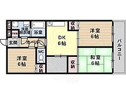 シャルマンフジ富田林 3DKの間取図画像