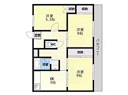 ビレッジハウス城蓮寺6号棟 3DKの間取図画像