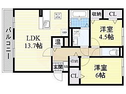 スウィート松本 2LDKの間取図画像