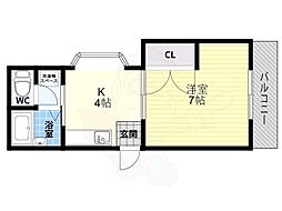 エステート高安A棟 1Kの間取図画像