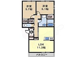 グランシャリオ天美 2LDKの間取図画像