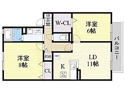 ウィステリアB棟 2LDKの間取図画像