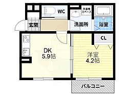 ヴェルメゾン松原東新町 1DKの間取図画像