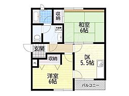 さんさん藤井寺 2DKの間取図画像