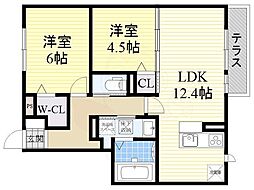 レスペランス向陽台 2LDKの間取図画像