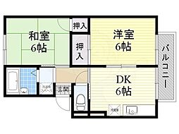 サニーハイツフミA棟 2DKの間取図画像