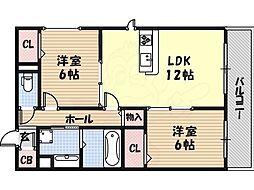 グロリアハイツはびきのA 2LDKの間取図画像
