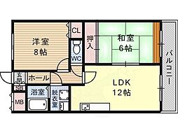 ロイヤルメゾン藤ヶ丘 2DKの間取図画像