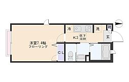 レジダンス磐城 1階1Kの間取り