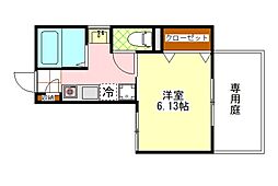 クリスタル 1階1Kの間取り