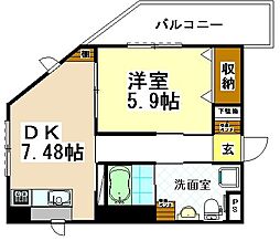 ブルック喜仙館 1DKの間取図画像
