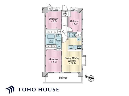 角住戸のため、家族以外が玄関前を通り抜けることが少なく、プライバシーの保ちやすい住戸です。
