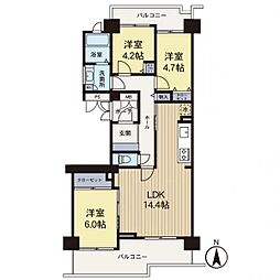 若葉台団地4-31号棟 3LDKの間取図画像