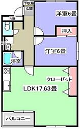所沢コーポラスB棟 2LDKの間取図画像