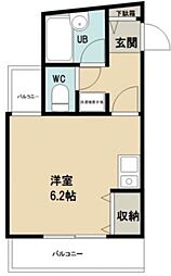 モンシャトー参番館 ワンルームの間取図画像