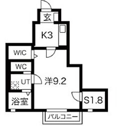 ミルフルール 1Kの間取図画像