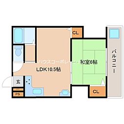 パークヒルズ澤 2階1LDKの間取り
