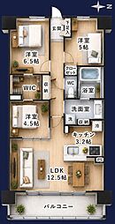 レーベン名古屋松重町GRANDAUBE 3LDKの間取図画像
