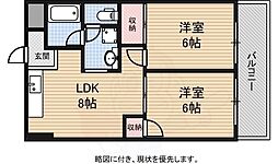 Osaka Metro谷町線 天満橋駅 徒歩6分の賃貸マンション 6階2DKの間取り