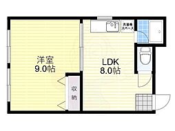 宝里マンション 1LDKの間取図画像