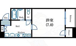 ロイヤルメゾン北浜 1Kの間取図画像
