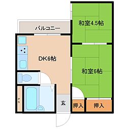 阪急神戸本線 園田駅 徒歩3分の賃貸マンション 6階2DKの間取り