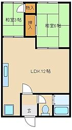 JR東海道・山陽本線 尼崎駅 徒歩16分の賃貸アパート 2階2LDKの間取り