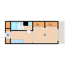 阪神本線 大物駅 徒歩7分の賃貸マンション 2階1DKの間取り