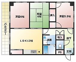 阪急神戸本線 園田駅 徒歩9分の賃貸マンション 3階3LDKの間取り