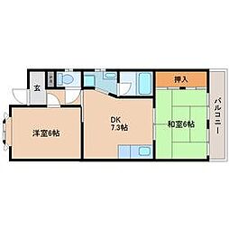 ハイデンス西難波 4階2DKの間取り