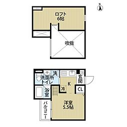 阪神本線 大物駅 徒歩7分の賃貸アパート 1階ワンルームの間取り