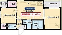 The Residence 大庄西町 2DKの間取図画像